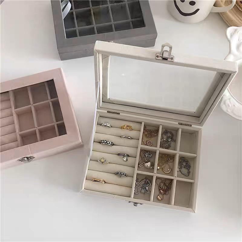 🆈🅰🅽現貨秒出  ins簡約奶油色首飾盒學生宿舍耳環手飾品收納盒子-細節圖2