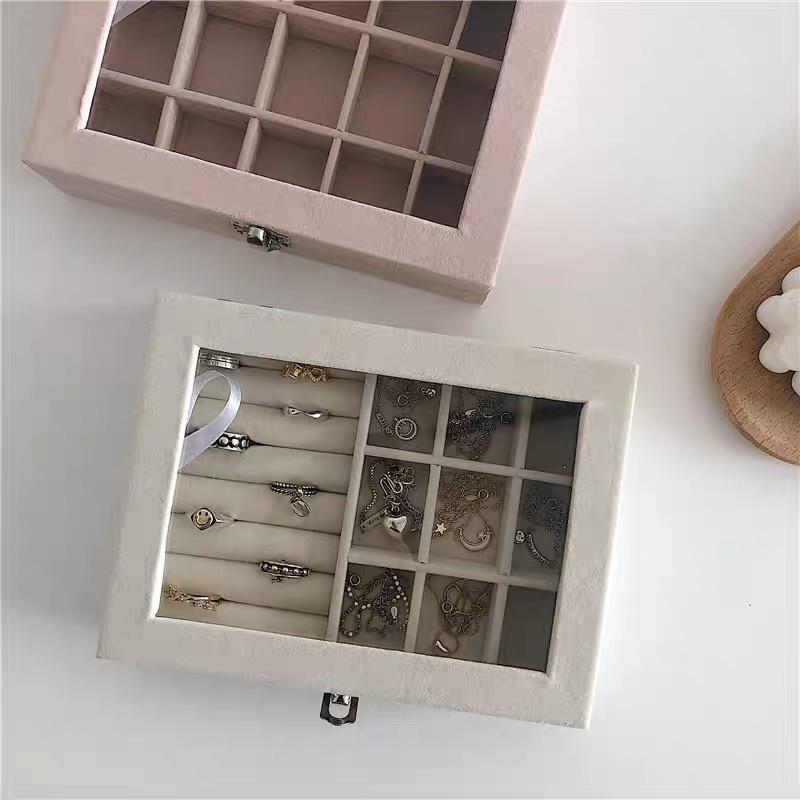 🆈🅰🅽現貨秒出  ins簡約奶油色首飾盒學生宿舍耳環手飾品收納盒子-細節圖3