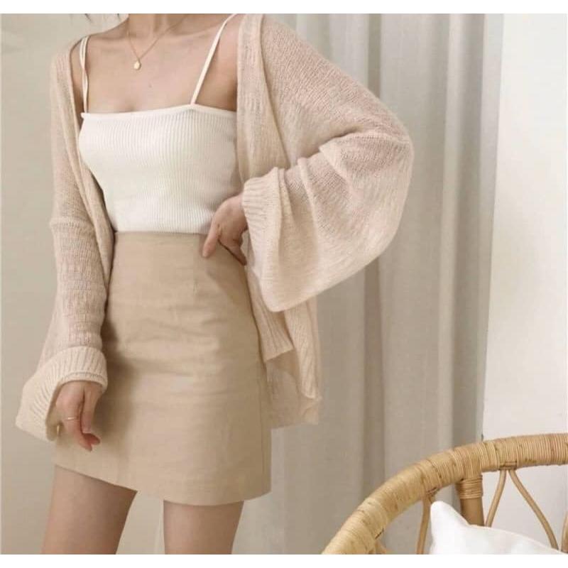 🆈🅰🅽現貨秒出 奶奶柔柔棉花糖 針織薄外套 百搭 素面 休閒 冷氣房 秋天 遮陽-細節圖5