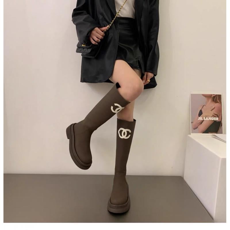 🆈🅰🅽現貨實拍 厚底小香風高筒長靴女靴2023年新款春季秋季中筒小個子騎士長靴-細節圖3