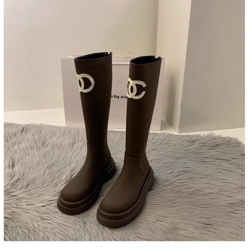 🆈🅰🅽現貨實拍 厚底小香風高筒長靴女靴2023年新款春季秋季中筒小個子騎士長靴-細節圖4