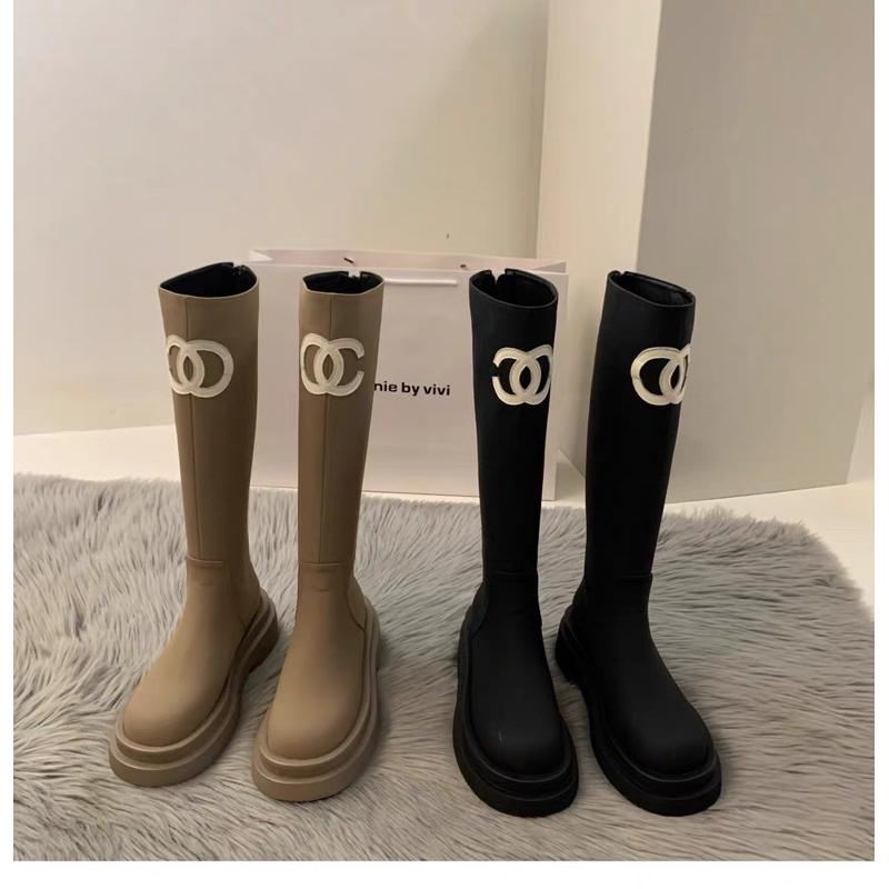 🆈🅰🅽現貨實拍 厚底小香風高筒長靴女靴2023年新款春季秋季中筒小個子騎士長靴-細節圖5