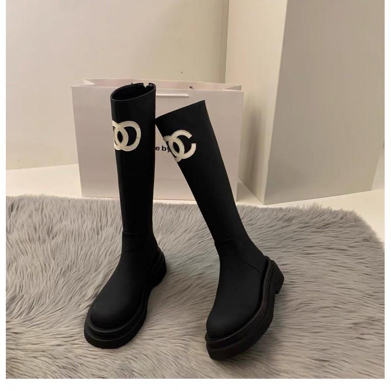 🆈🅰🅽現貨實拍 厚底小香風高筒長靴女靴2023年新款春季秋季中筒小個子騎士長靴-細節圖6