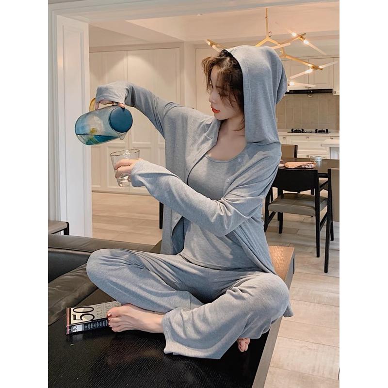 🆈🅰🅽現貨實拍  M-3XL三件組睡衣套裝 性感睡衣 休閒睡衣 居家服 長褲睡衣 浴袍外套 大尺碼睡衣-細節圖3