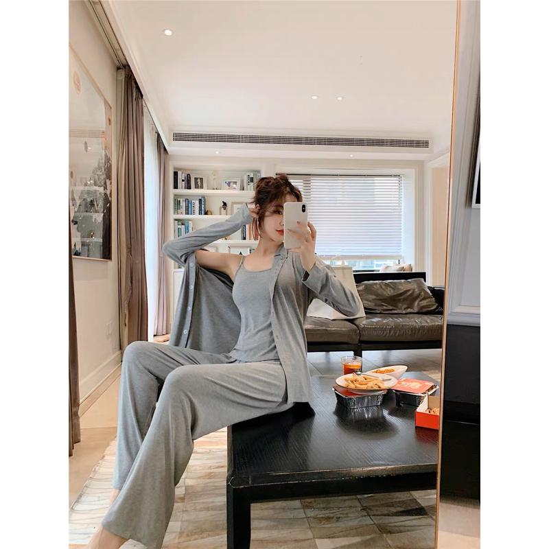 🆈🅰🅽現貨實拍  M-3XL三件組睡衣套裝 性感睡衣 休閒睡衣 居家服 長褲睡衣 浴袍外套 大尺碼睡衣-細節圖4