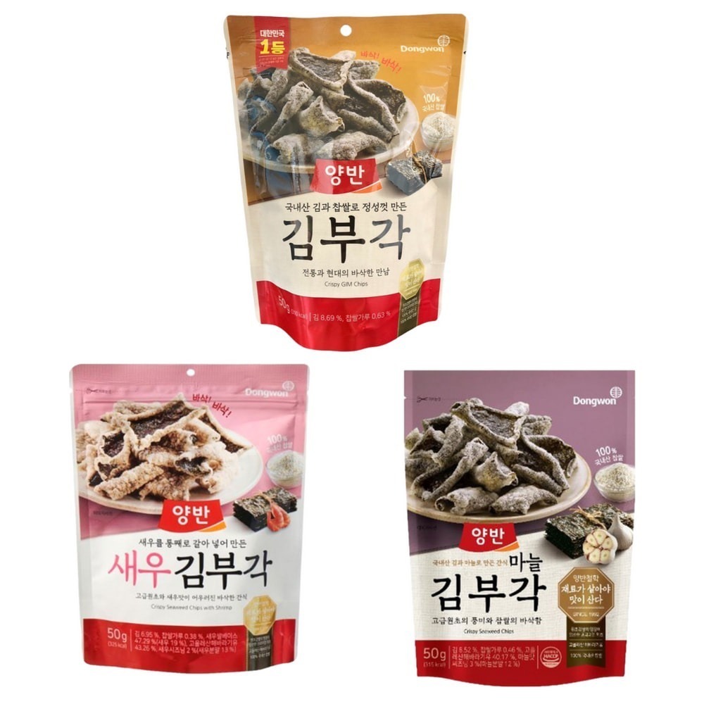 韓國 Dongwon 酥脆海苔片 原味 l 蝦風味l 蒜風味 (50g)-細節圖2