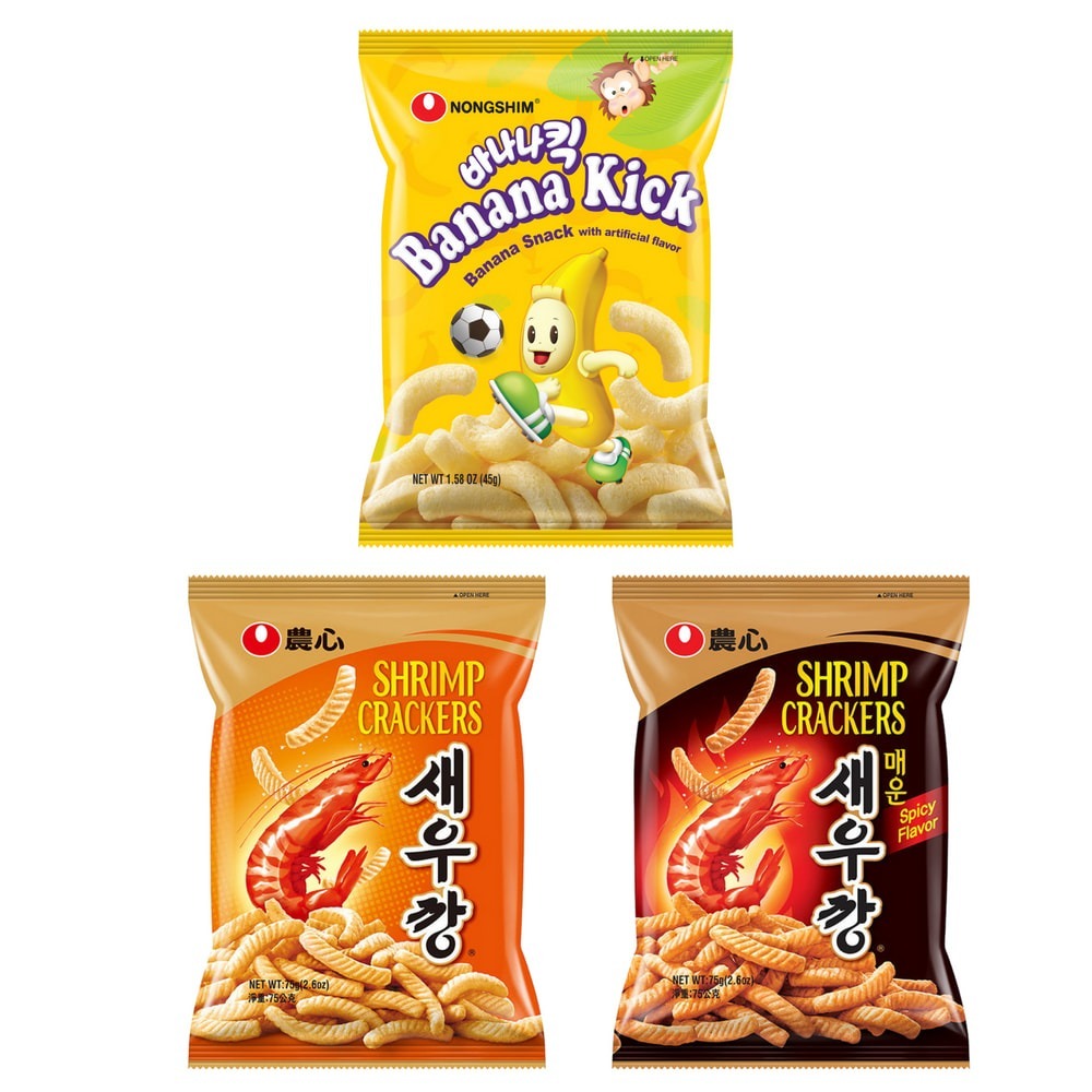 農心 蝦味條 蝦味先  原味 l 辣味 75g l 香蕉玉米脆條 45g Jennie喜歡的餅乾-細節圖2