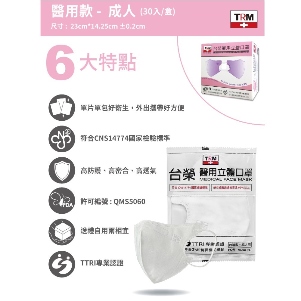 台榮 醫用立體口罩 兒童款 30入/盒-細節圖6