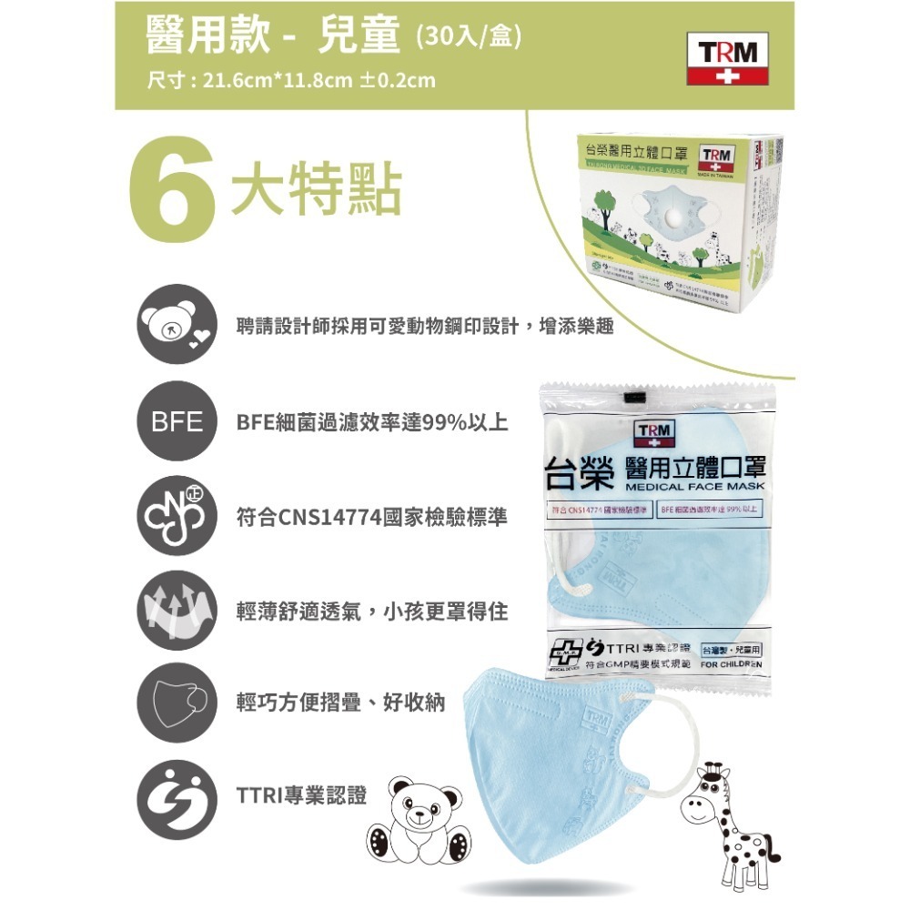 台榮 醫用立體口罩 兒童款 30入/盒-細節圖8