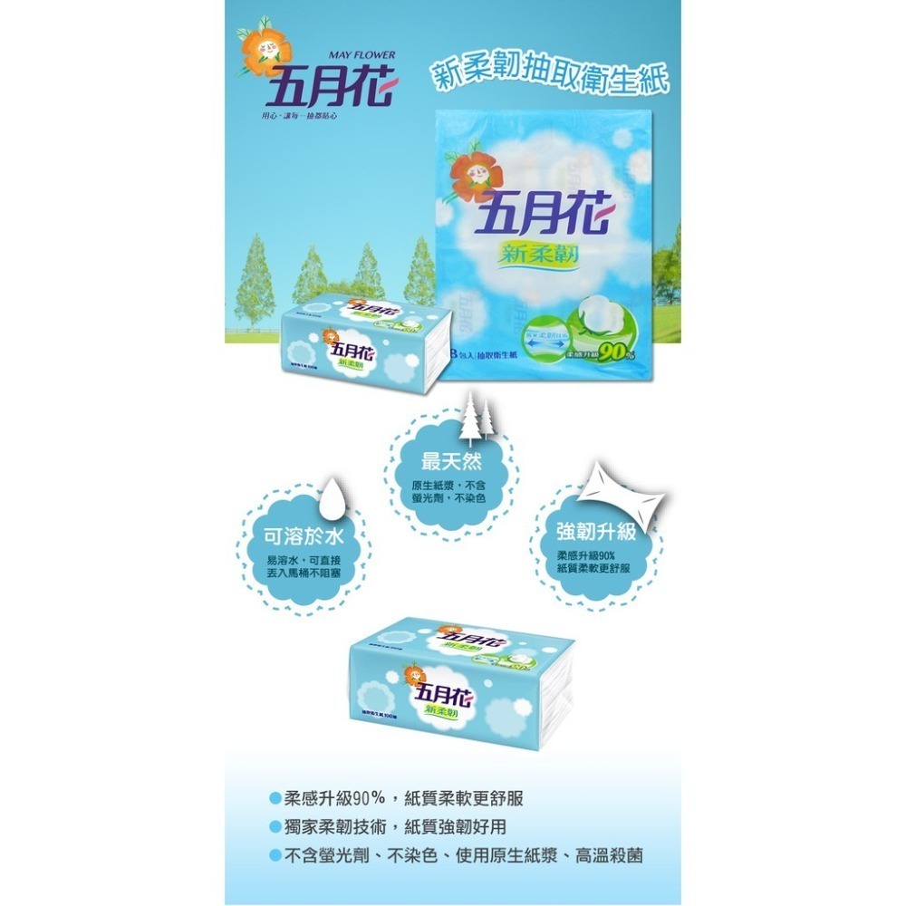 五月花新柔韌抽取式衛生紙100抽 箱購 48包/箱-細節圖4