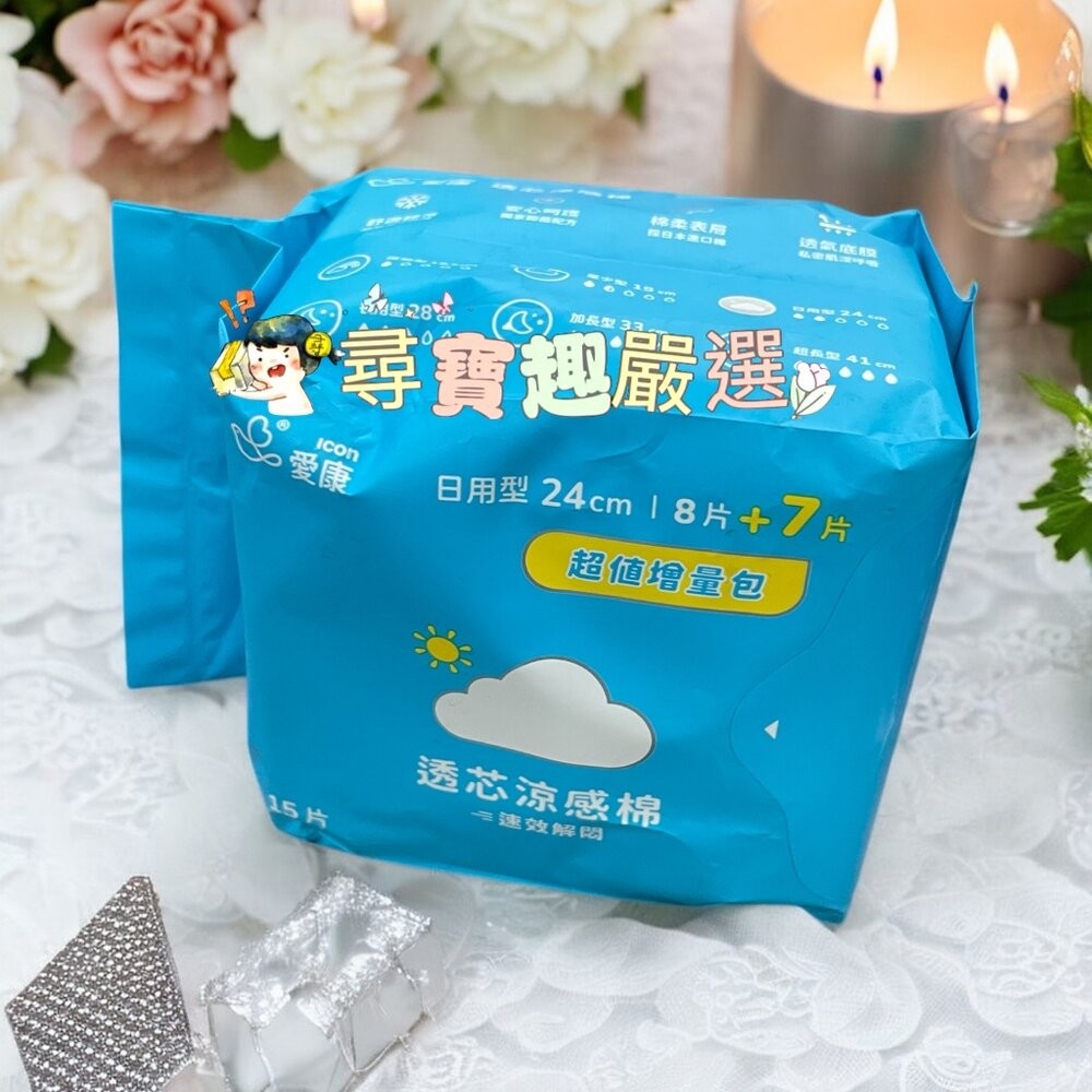 公司正品現貨 icon愛康透芯涼感棉 日用型24cm 15片裝/愛康透芯涼感棉 夜用型28cm 13片L05-4-規格圖3