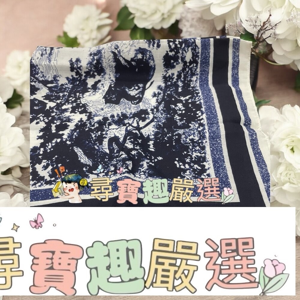 黑格圖/彩色花朵/藍圖騰/塗鴉風 絲巾/掛巾/造型圍巾 多用途 磁吸扣-細節圖2