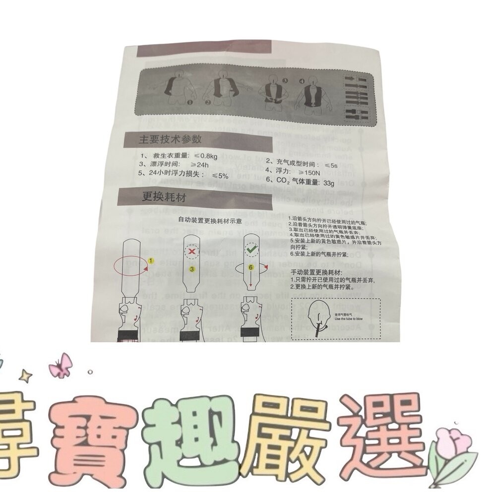 手動充氣救生衣 亮眼橘紅色 成人款-細節圖2