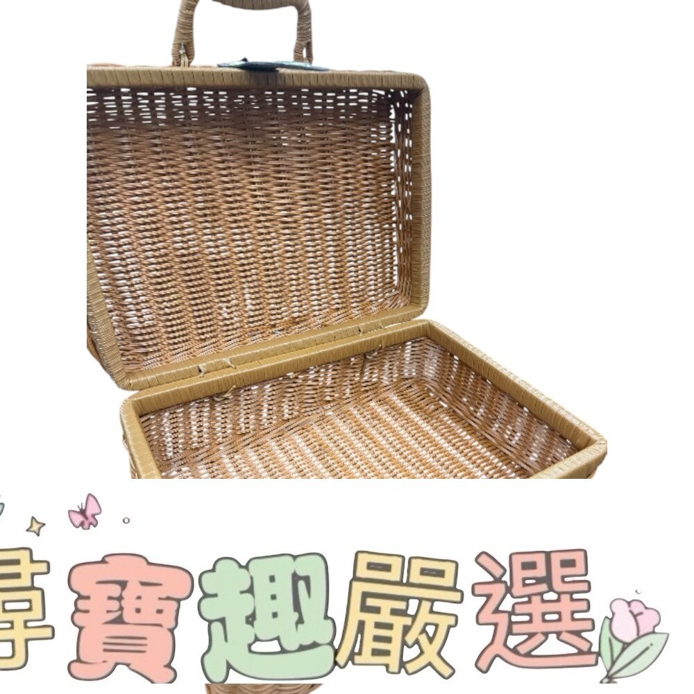 仿藤編織野餐籃 竹編籃 手提箱 復古提籃-細節圖2