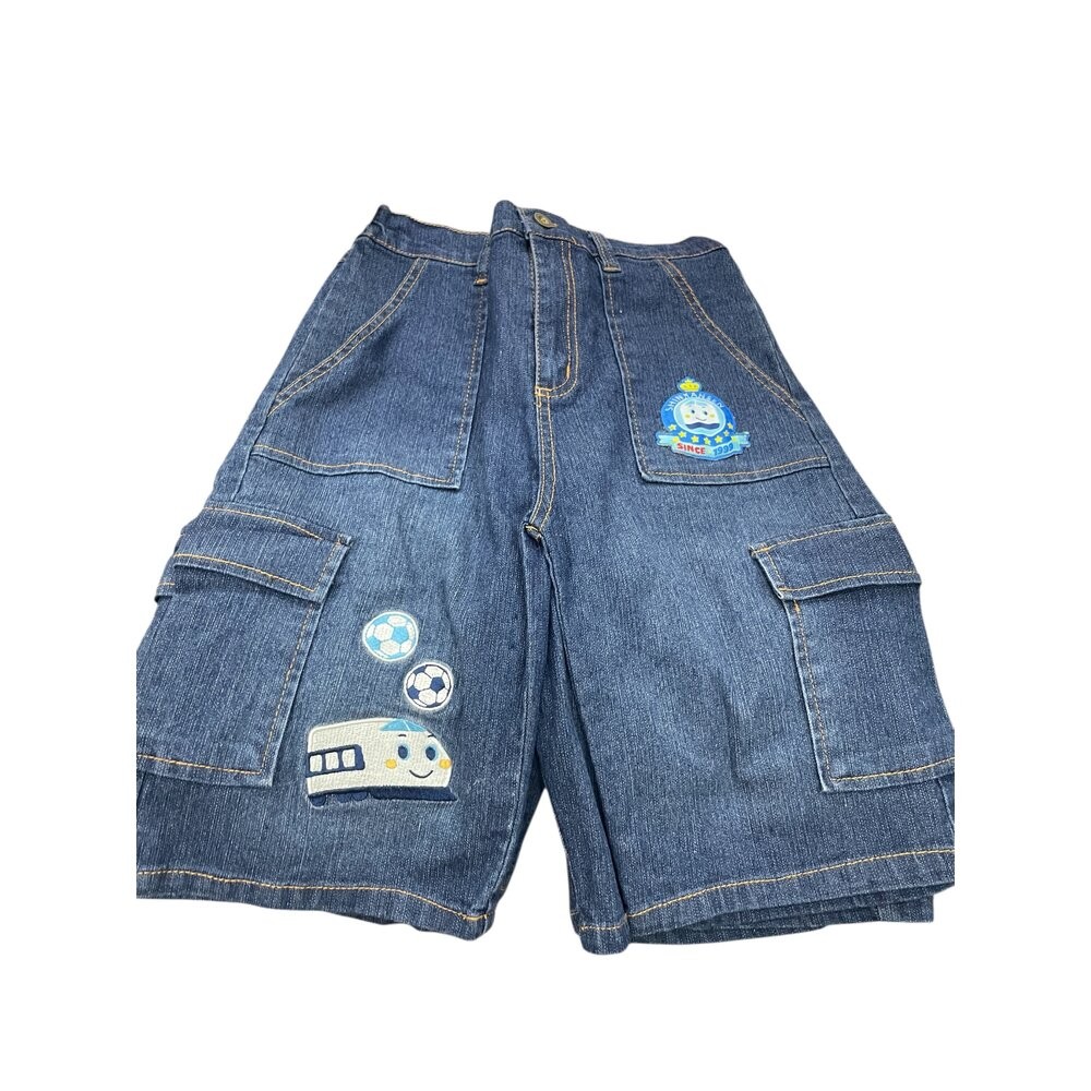 三麗鷗 正版足球牛仔五分褲 藍150CM 童褲 男童 短褲 牛仔褲 雷標現貨-規格圖2