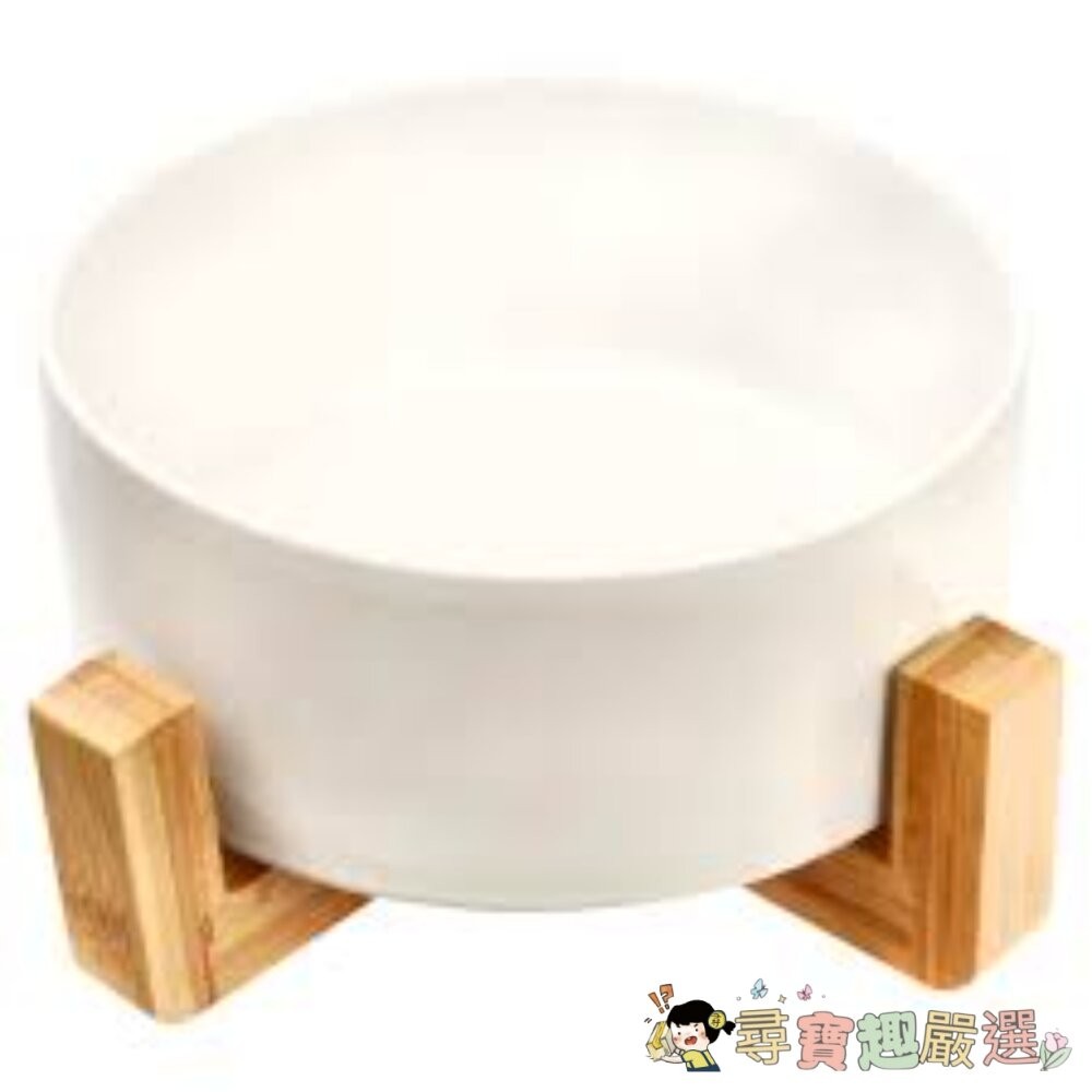 日式寵物碗, 竹托 + 碗, 白色/灰色 850ml現貨-細節圖2