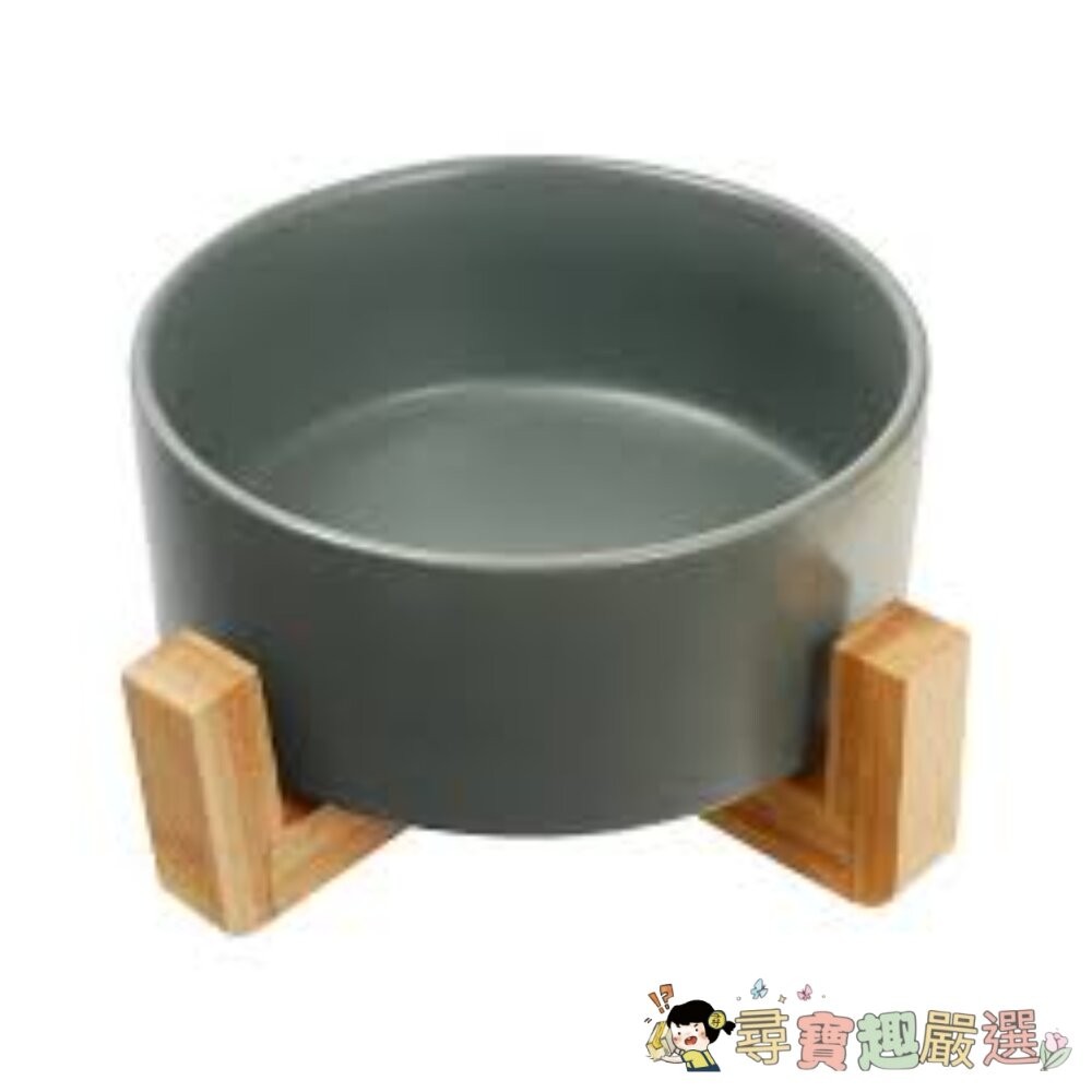 日式寵物碗, 竹托 + 碗, 白色/灰色 850ml現貨-細節圖3