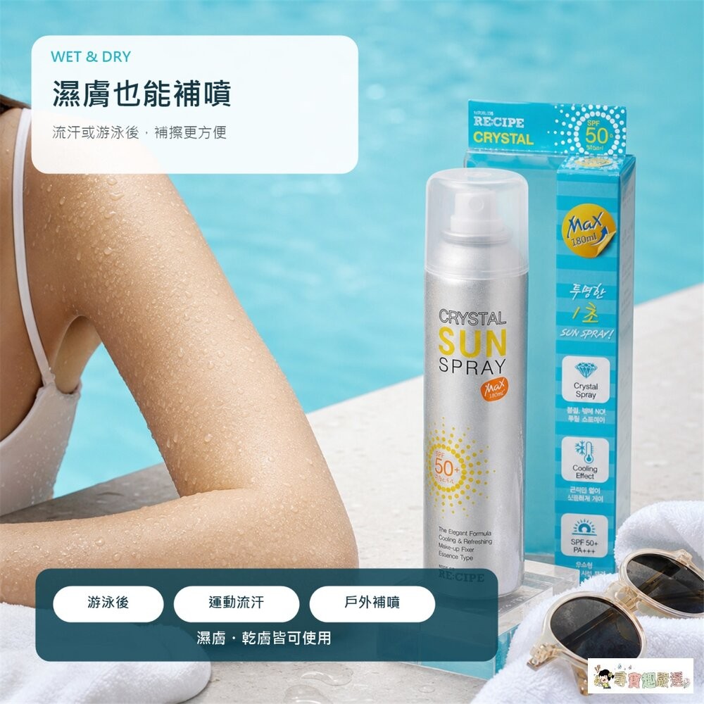 現貨 24h出貨【炎夏必備/第二件半價】RE:CIPE 水晶防曬噴霧 SPF50+(MAX 180ml) (臉部身體適用-細節圖4