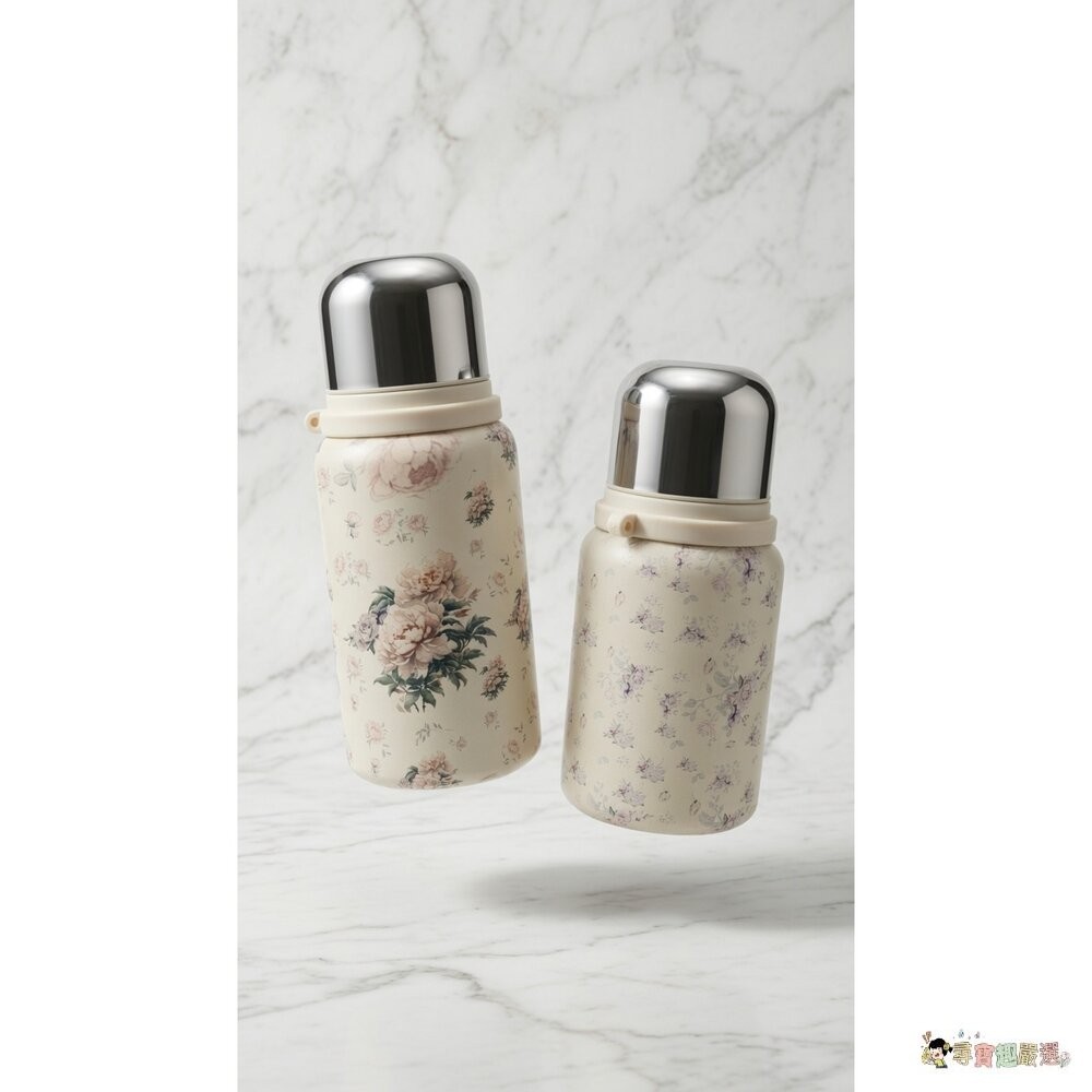 【盒損】【簡約質感】600ml/400ml 不鏽鋼真空保溫瓶 隨身水杯 花卉設計2-3現貨-細節圖2