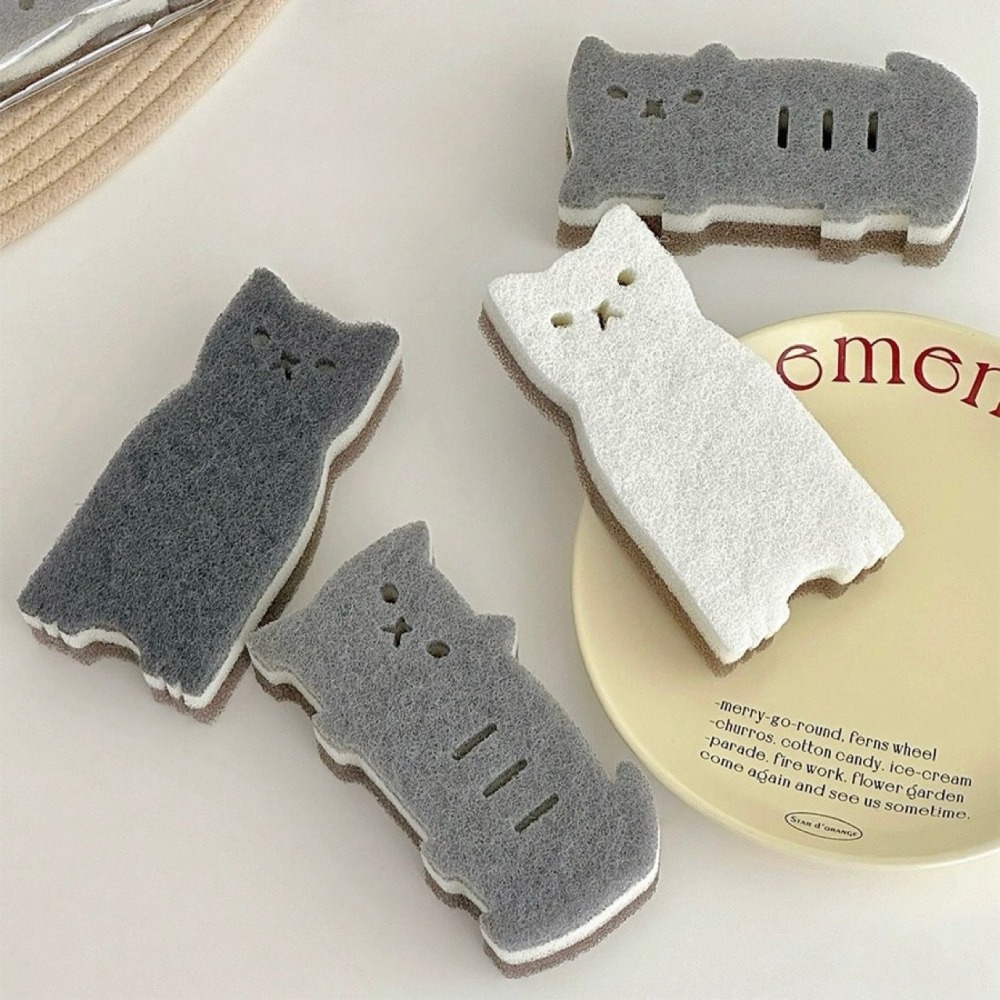 4入裝|日式可愛貓咪三層洗碗海綿 洗碗海綿 百潔布 丝瓜布 廚房刷碗 海綿塊 家用廚房清潔 仿丝瓜清洁-細節圖4