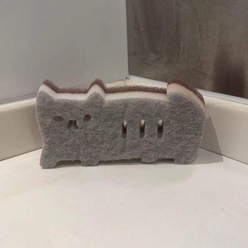 4入裝|日式可愛貓咪三層洗碗海綿 洗碗海綿 百潔布 丝瓜布 廚房刷碗 海綿塊 家用廚房清潔 仿丝瓜清洁-細節圖5