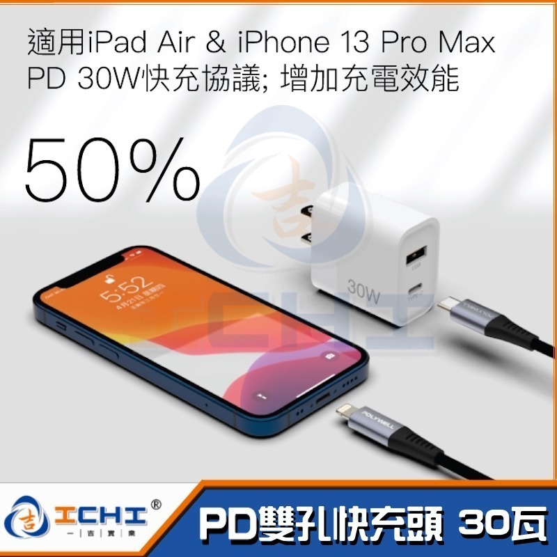 PD雙孔快充頭【30W】Type-C充電器 豆腐頭 快充頭 快充充電頭 快速充電頭 iPhone快充 充電器 台灣現貨-細節圖2