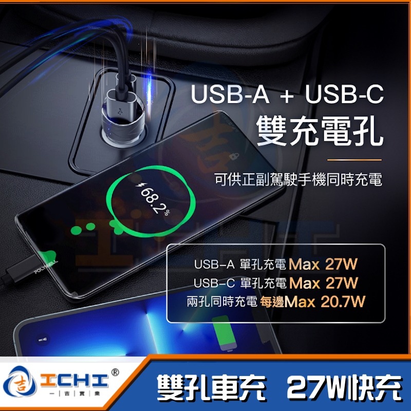 車用充電器 USB車充 USB+Type-C 27W PD快充 電瓶電量顯示 BSMI認證 車充 台灣現貨 汽車充電-細節圖8