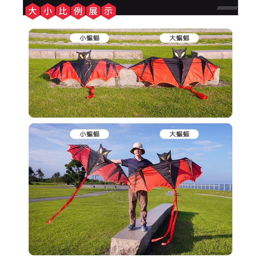 (台灣現貨)背桿式小蝙蝠造型風箏(160*176)(無法超商取貨)【888便利購】-細節圖8