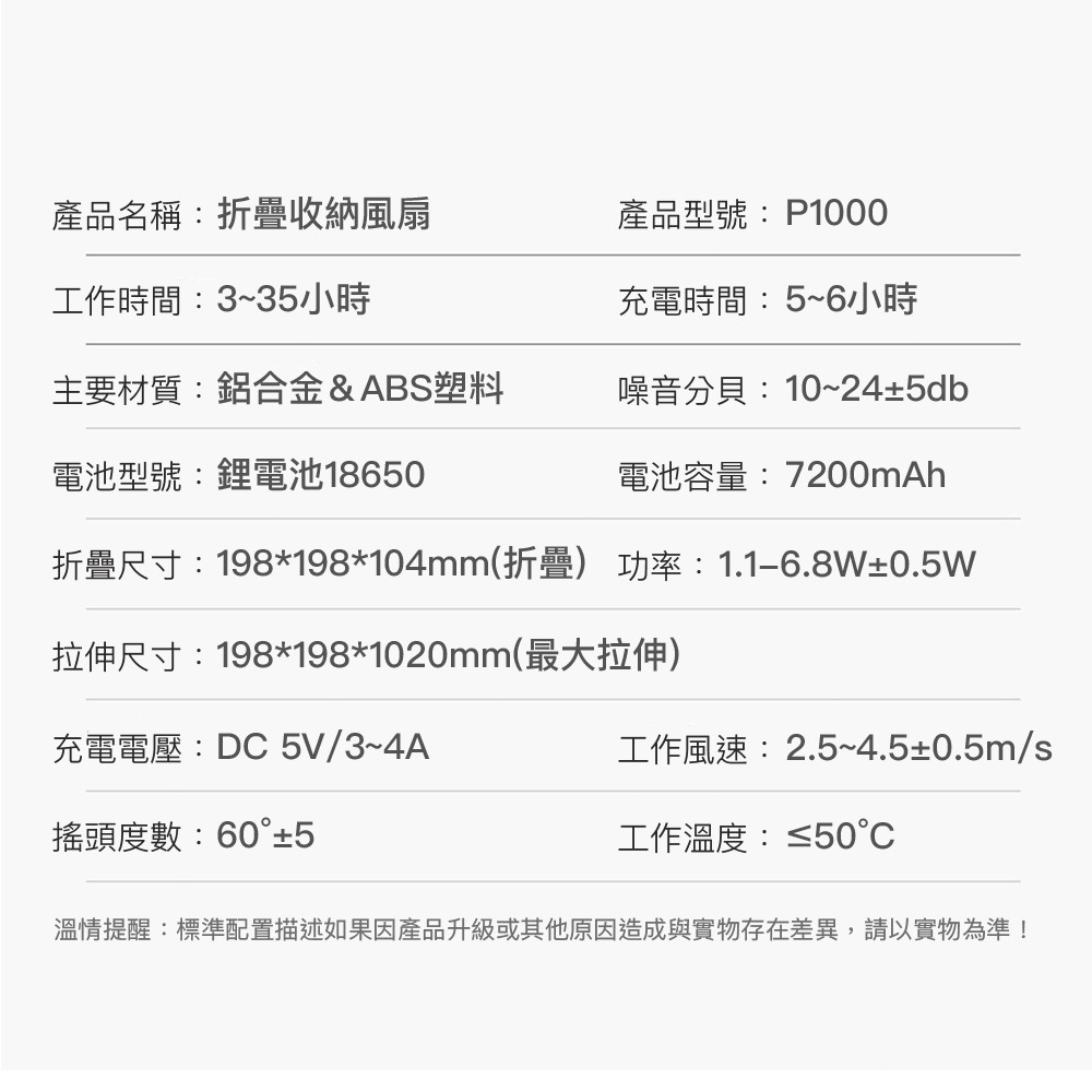 疊品 摺疊收納風扇P1000 露營風扇 摺疊伸縮風扇 可攜式風扇-細節圖11