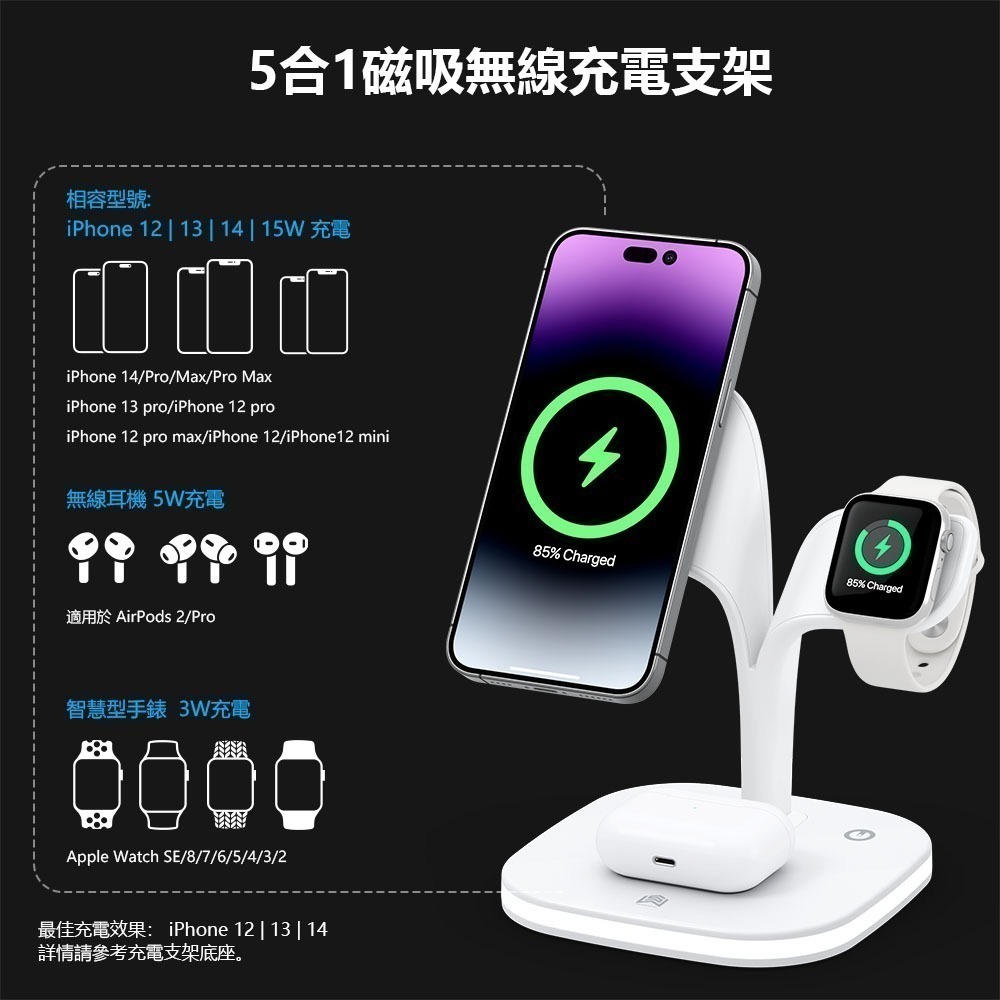 五合一磁吸支架 無線充電支架 樹葉造型 小夜燈充電支架 多功能充電支架-細節圖5