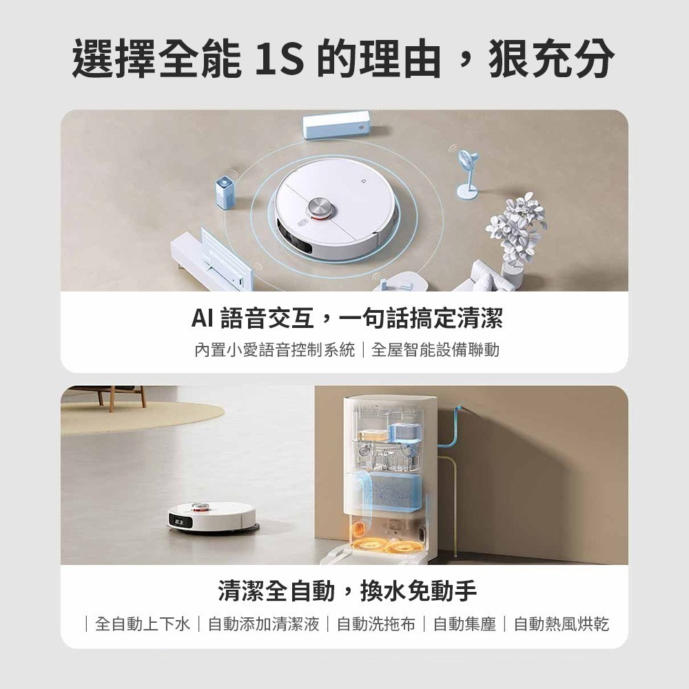 米家全能掃拖機器人1S 掃拖一體機 掃拖機器人 可連結米家APP 掃地機器人+2000W升壓器-細節圖2