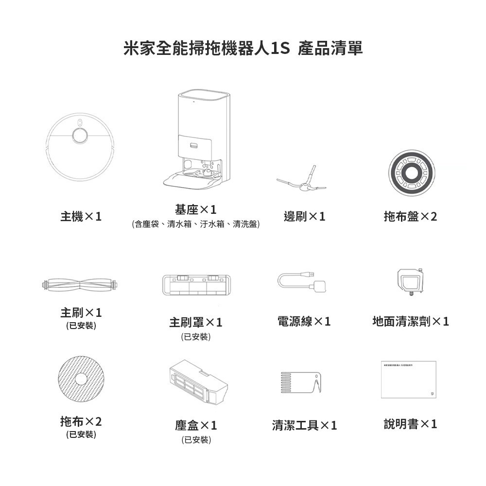 米家全能掃拖機器人1S 掃拖一體機 掃拖機器人 可連結米家APP 掃地機器人+2000W升壓器-細節圖8