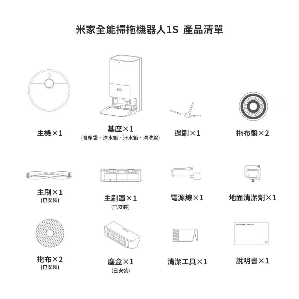 米家全能掃拖機器人1S 掃拖一體機 掃拖機器人 可連結米家APP 掃地機器人+2000W升壓器-細節圖9