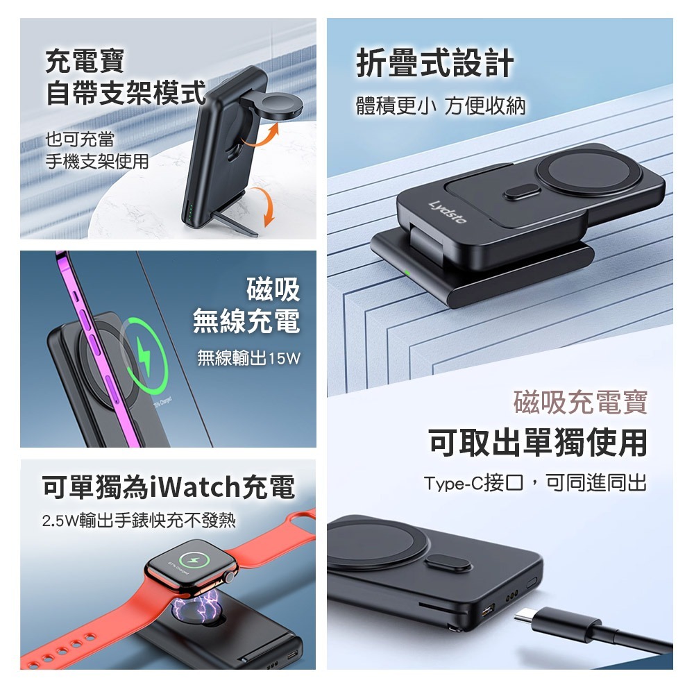 Lydsto三合一無線充電器W17 5000mAh 可折疊充電支架 充電手機支架 三合一充電支架-細節圖4