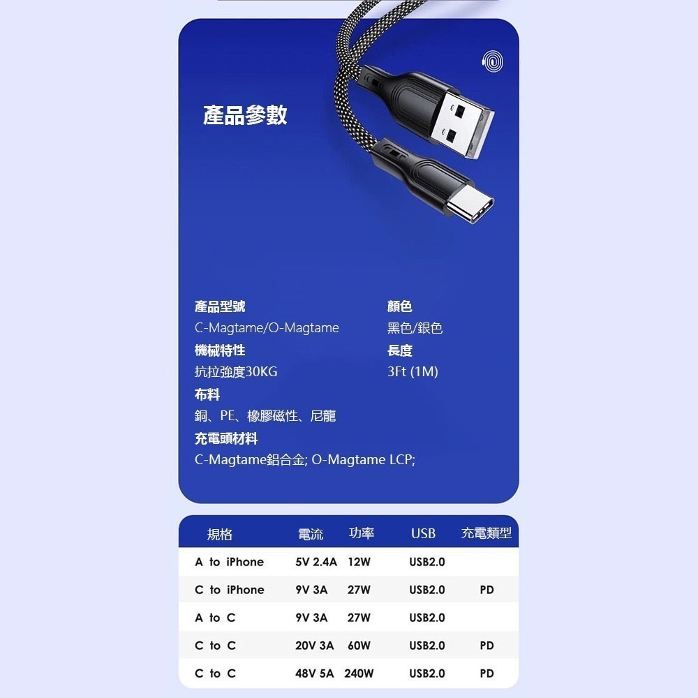 磁吸充電線 Type-C lighting usb充電線 傳輸線 電源線 1米 100公分 磁吸收納 蘋果充電線-細節圖9