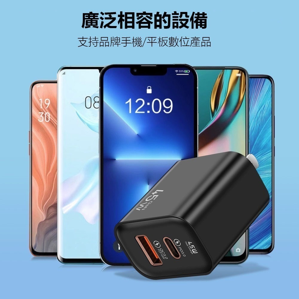 45W超級快充 充電器 充電頭 豆腐頭 Type-C USBA 寬電壓充電頭 100~240V 旅遊必備-細節圖2