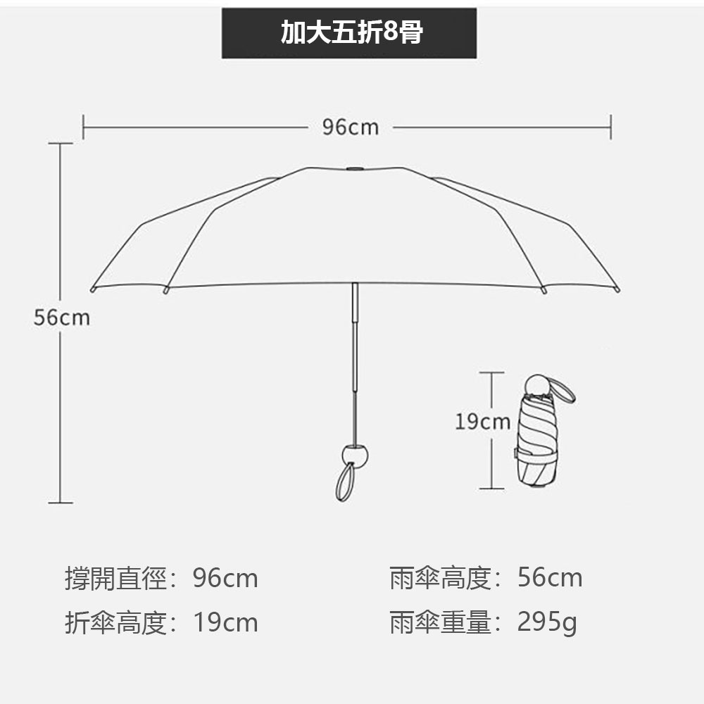 迷你五折膠囊傘 八骨傘 口袋雨傘 雨傘 晴雨傘 黑膠傘 傘面加大牢固升級-細節圖11