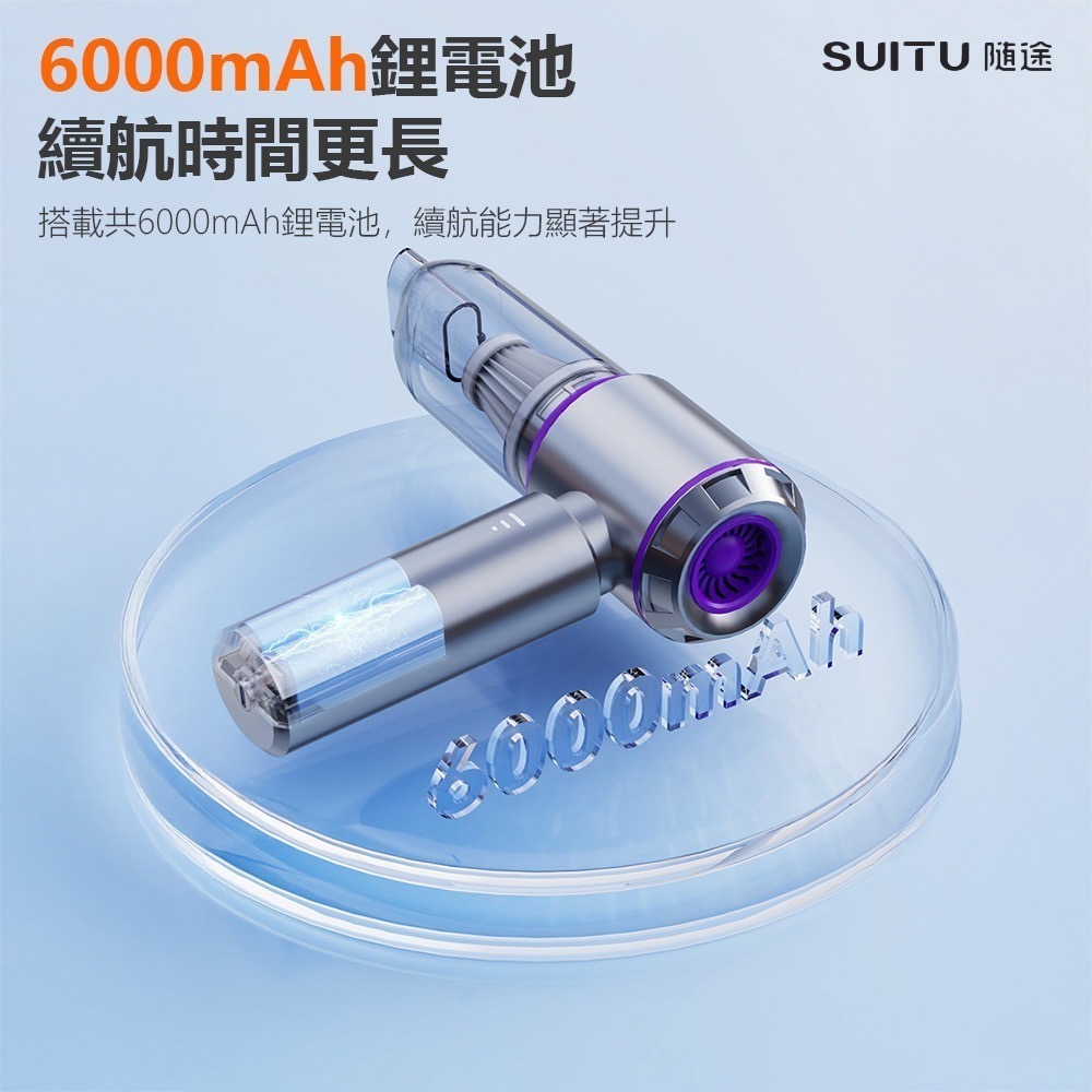 SUITU隨途車用吸塵器 槍式吸塵器 手持吸塵器 小型 大吸力 Type-C充電 吸吹一體 6000mAh-細節圖8