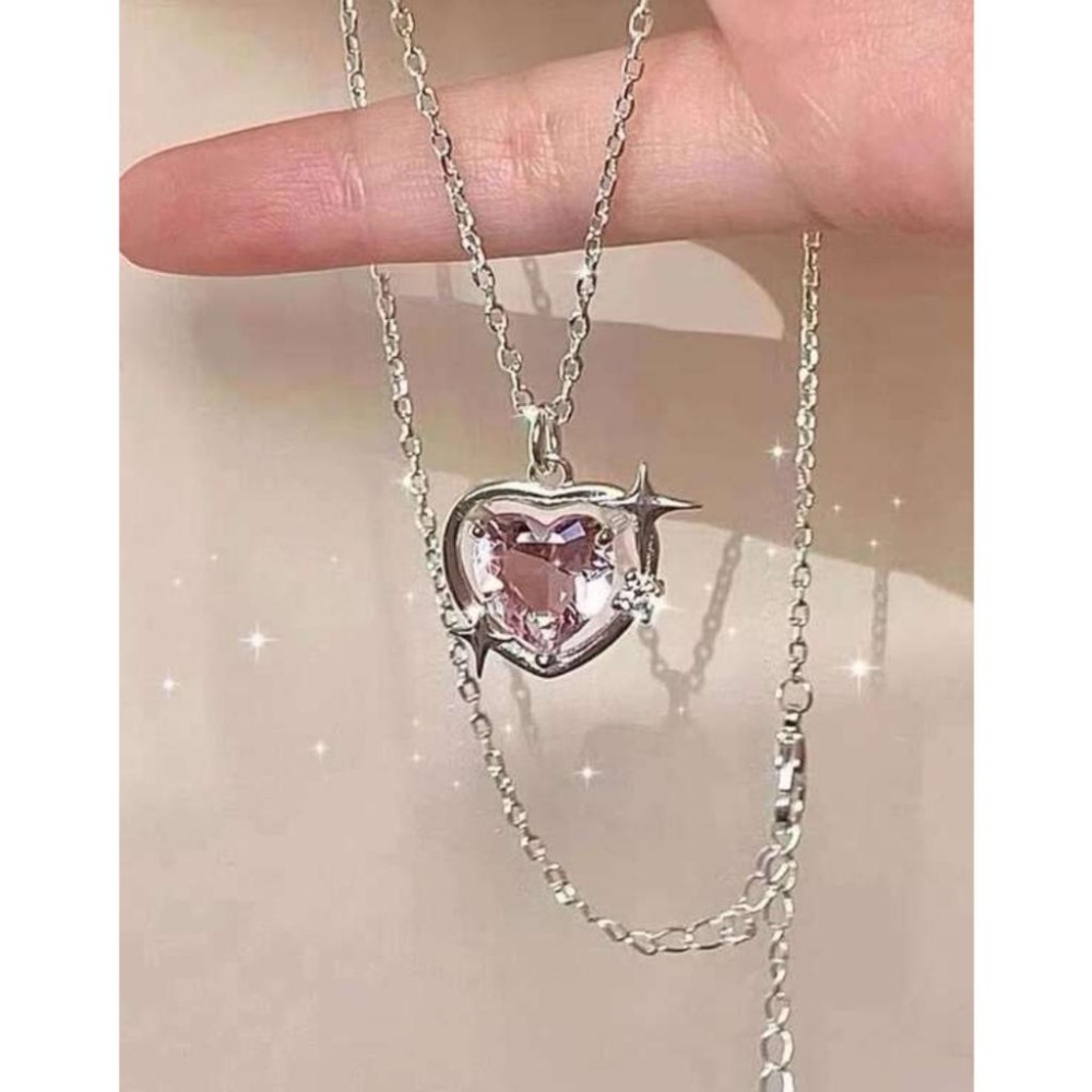 -舉飾無雙-桃色星系心形水晶×吊墜項鍊-細節圖2