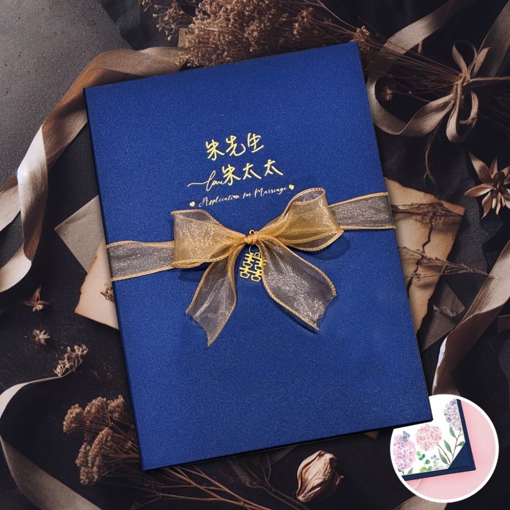 【客製化】先生太太｜玫瑰紅燙金證書夾➕3張異性彩印結婚書約-規格圖5