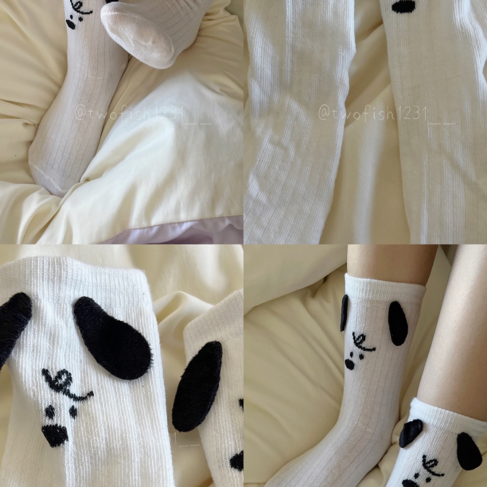 現貨🐶 黑白狗 立體耳朵 襪子 中長襪 踝襪 襪子-細節圖2
