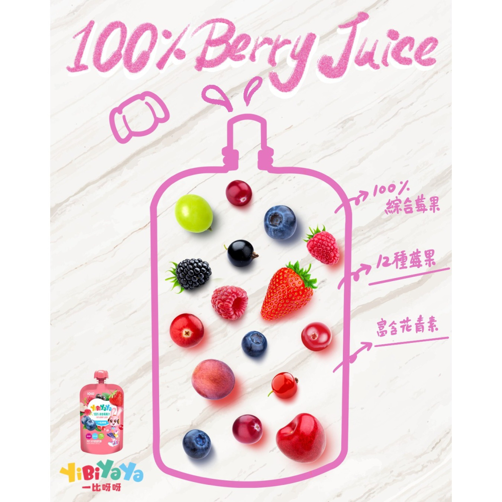 **愛洛奇**iOiO YiBiYaYa一比呀呀100%綜合果汁(綜合莓果，綜合蔬果，蘋果胡蘿蔔)100ml-細節圖8