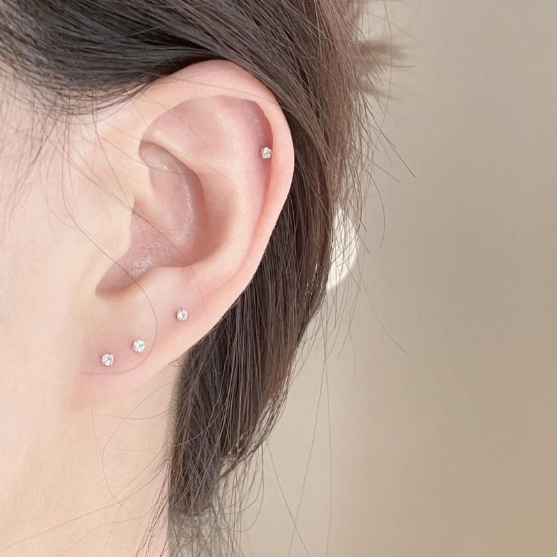【LTMK】 現貨  | B24 | 醫療鋼 極短桿 單鑽 耳環 鎖珠耳環 轉珠 鎖式耳環 螺旋珠 耳釘 耳骨-細節圖4