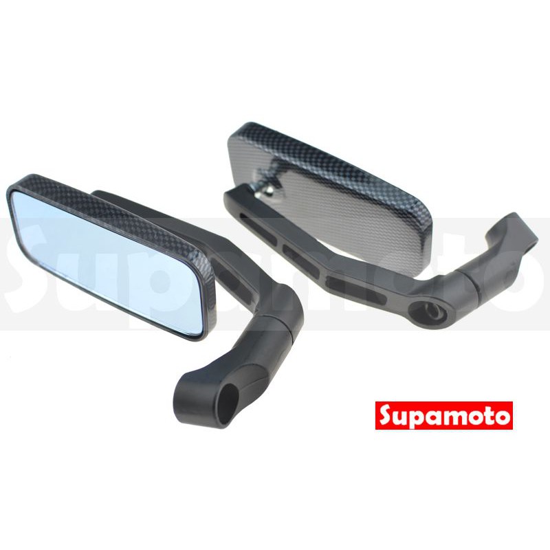 -Supamoto- M54 牛角鏡 藍片 碳纖維 消光黑 復古 後照鏡 後視鏡 裸把 通用 改裝 牛角 方鏡