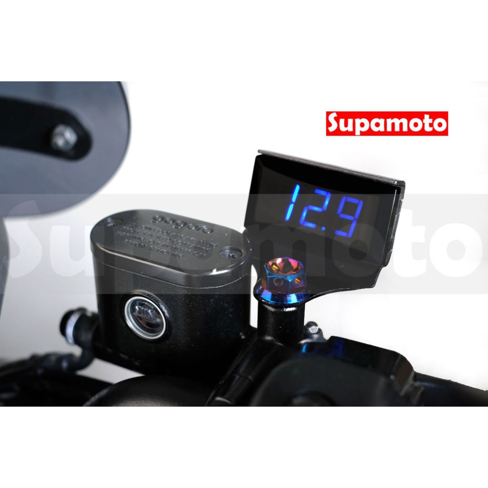 -Supamoto- 電壓 電壓錶 電壓表 通用 改裝 不鏽鋼 E款 LED 彩鈦 裸把 檔車-細節圖2