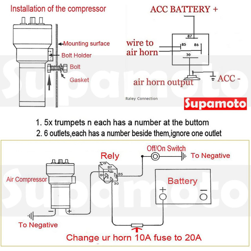 -Supamoto- 5管 五管 汽笛 重機 暴走族 喇叭 音樂 節奏 空氣喇叭 AIR 12V 空氣砲 氣壓 電動-細節圖8