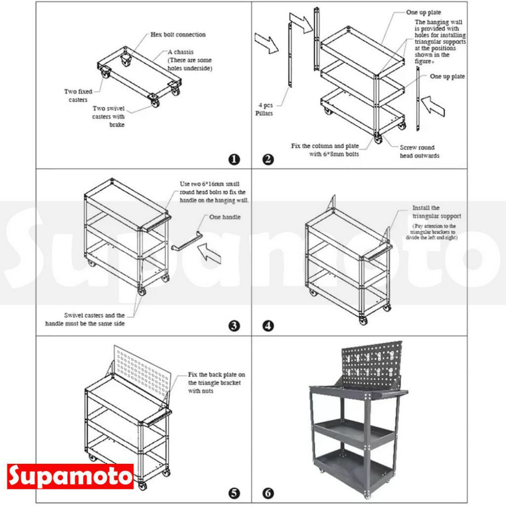 -Supamoto- 工具車 工具台 洞洞板 零件車 手推車 三層 雙層 五金車 工作車 方孔板 多功能 背板-細節圖6