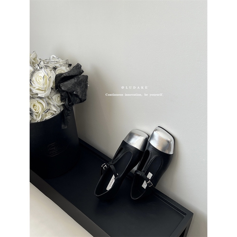 ‼️老大穿搭必備‼️法式復古風撞色方頭優雅T帶瑪麗珍平底鞋-細節圖5