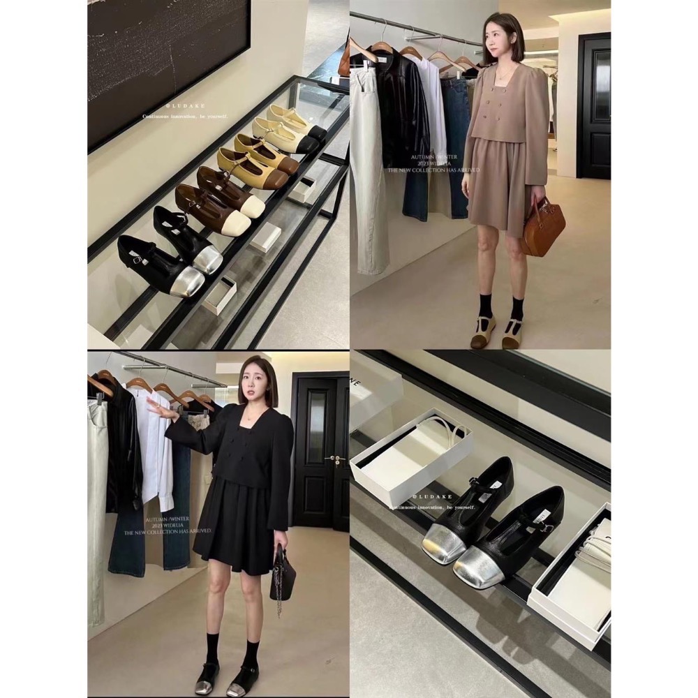 ‼️老大穿搭必備‼️法式復古風撞色方頭優雅T帶瑪麗珍平底鞋-細節圖6