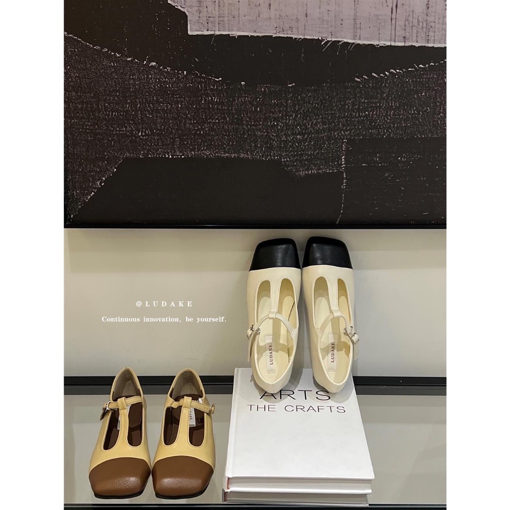 ‼️老大穿搭必備‼️法式復古風撞色方頭優雅T帶瑪麗珍平底鞋-細節圖7